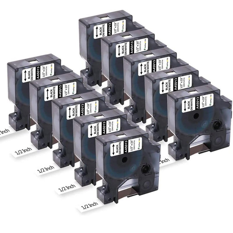 Freshworld 10-Pack Compatible 45013 Label Maker Tape Replace for DYMO D1 Label Tape S0720530 Black on White Labeling Tape Ink Refill 1/2 Inch x 23 Ft  for Dymo LabelManager 160 210D 280 360D 260P 420P - Image 1